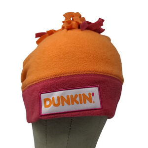 Dunkin' Donuts Men's Employee Fleece Beanie Hat Pink Orange Patch Logo